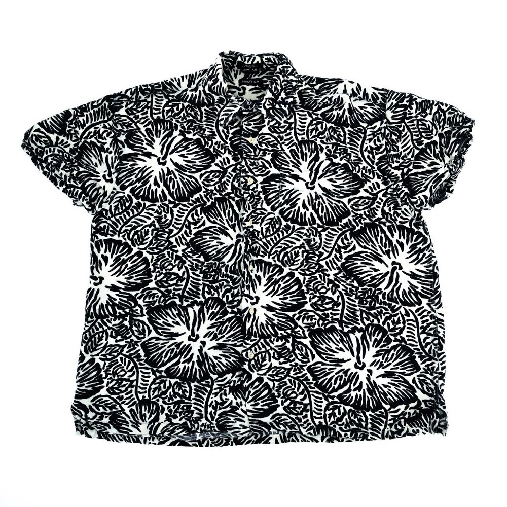 Nautica Black and White Floral Casual Button Down Shirt